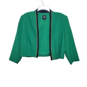 Cropped Green Blazer Jacket Vintage Chic Minimalist Size 14